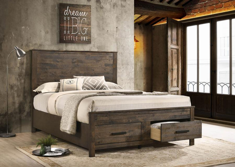 Woodmont Wood Storage Panel Bed Rustic Golden Brown Queen
