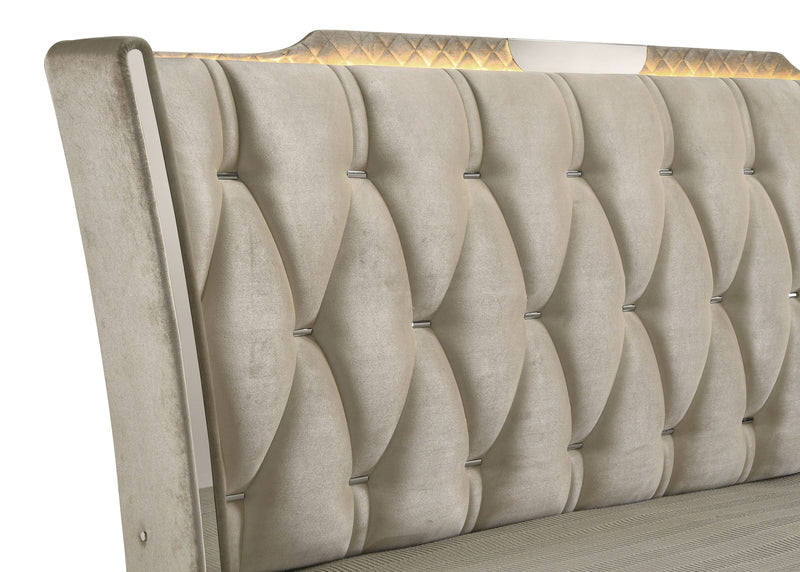 Lorient LED Upholstered Wingback Bed Ivory and Camel