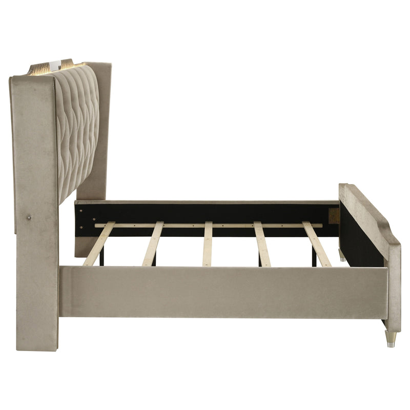 Lorient LED Upholstered Wingback Bed Ivory and Camel