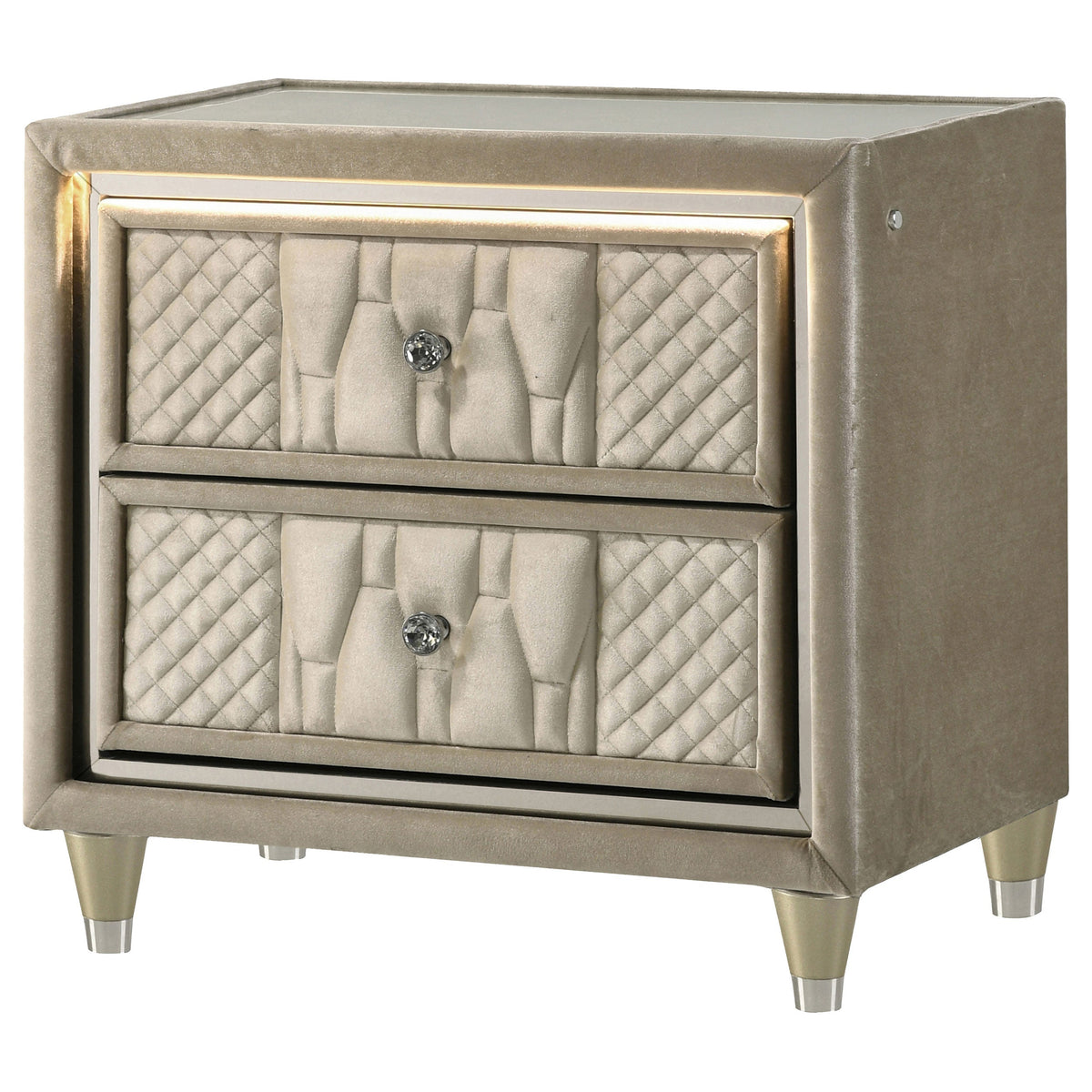 Lorient 2-drawer LED Nightstand with USB Ivory and Camel