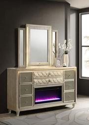 Lorient 8-drawer LED Flame Box Dresser and Mirror Ivory Camel Default Title