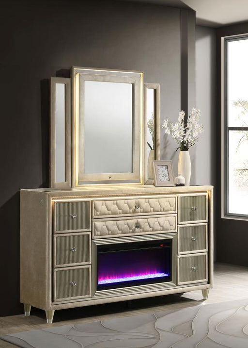 Lorient 8-drawer LED Flame Box Dresser and Mirror Ivory Camel Default Title