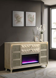 Lorient 8-drawer LED Bedroom Flame Box Dresser Ivory Camel Default Title