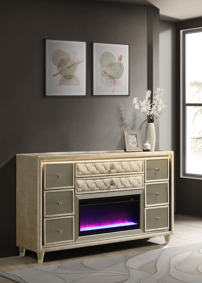 Lorient 8-drawer LED Bedroom Flame Box Dresser Ivory Camel Default Title
