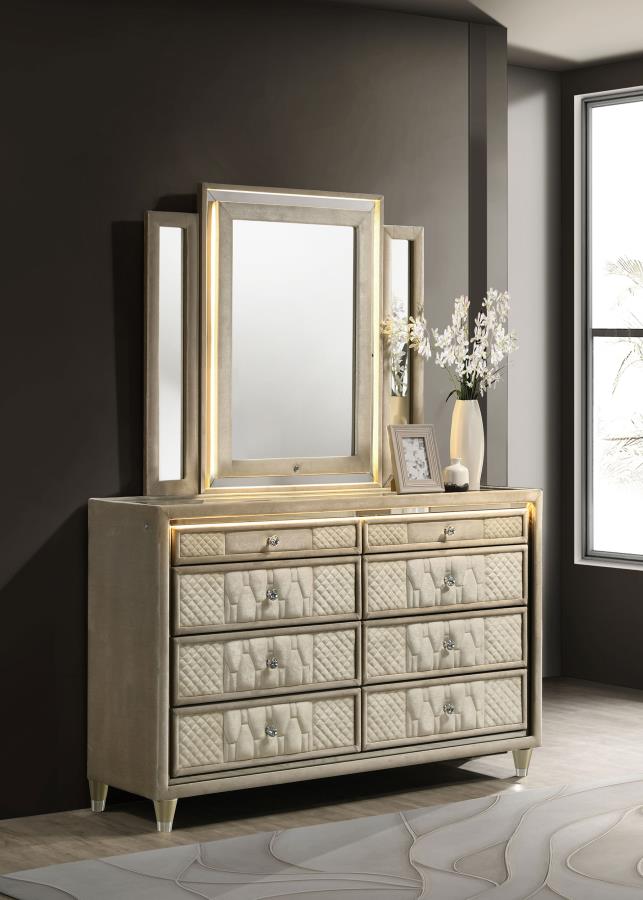 Lorient 8-drawer LED Dresser with Mirror Ivory and Camel Default Title