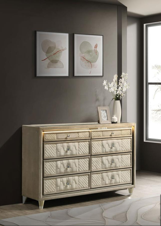 Lorient 8-drawer LED Bedroom Dresser Cabinet Ivory and Camel Default Title
