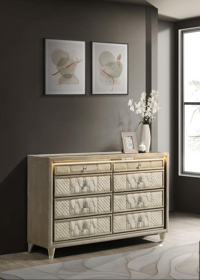 Lorient 8-drawer LED Bedroom Dresser Cabinet Ivory and Camel Default Title