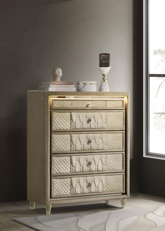 Lorient 5-drawer LED Chest of Drawers Ivory and Camel Default Title