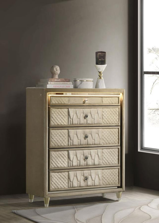 Lorient 5-drawer LED Chest of Drawers Ivory and Camel Default Title