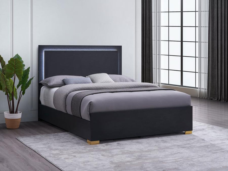 Marceline Wood LED Panel Bed Black Queen