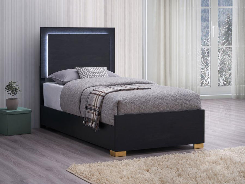 Marceline Wood LED Panel Bed Black Twin
