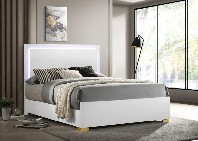 Marceline Wood LED Panel Bed White Eastern King