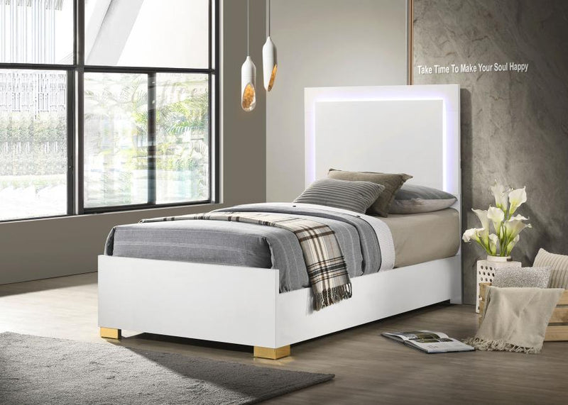Marceline Wood LED Panel Bed White Twin