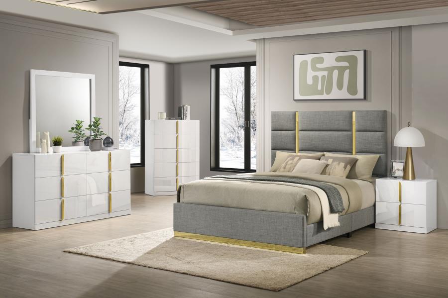 Ines Bedroom Set and High Gloss Grey White High Gloss Queen 5-piece