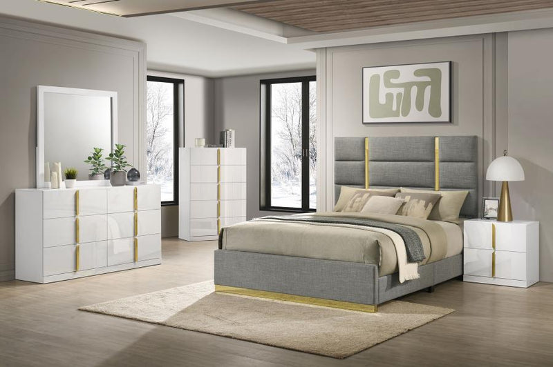 Ines Bedroom Set and High Gloss Grey White High Gloss Queen 5-piece