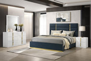 Ines Bedroom Set and High Gloss Navy White High Gloss Eastern King 4-piece