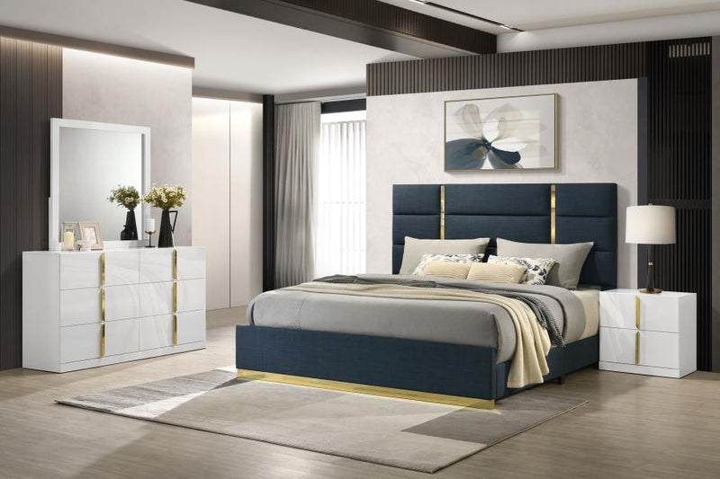 Ines Bedroom Set and High Gloss Navy White High Gloss Queen 4-piece