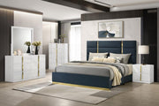 Ines Bedroom Set and High Gloss Navy White High Gloss Queen 5-piece