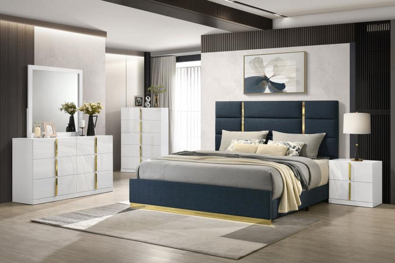 Ines Bedroom Set and High Gloss Navy White High Gloss Queen 5-piece
