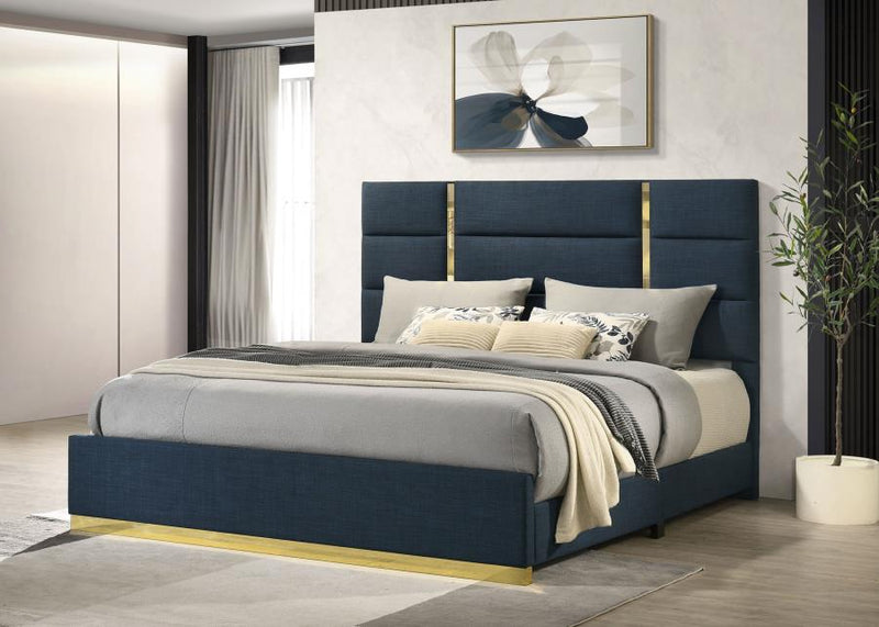 Ines 52-inch Fabric Upholstered Panel Bed Navy Queen