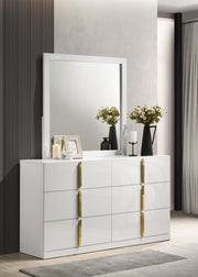 Ines 6-drawer Bedroom Dresser with Mirror White High Gloss Default Title