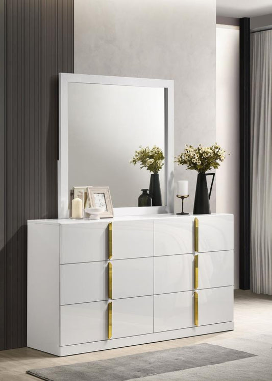 Ines 6-drawer Bedroom Dresser with Mirror White High Gloss Default Title