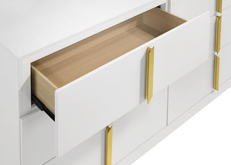 Ines 6-drawer Bedroom Dresser with Mirror White High Gloss