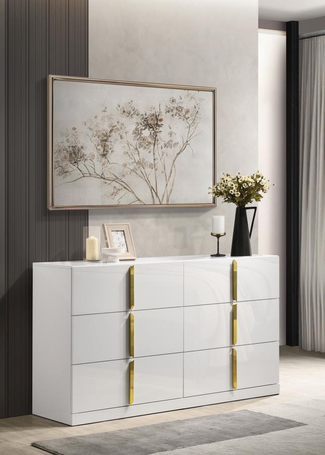 Ines 6-drawer Bedroom Dresser Cabinet White High Gloss Default Title