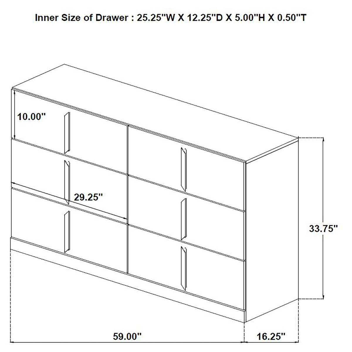 Ines 6-drawer Bedroom Dresser Cabinet White High Gloss