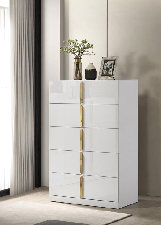 Ines 5-drawer Bedroom Chest of Drawers White High Gloss Default Title