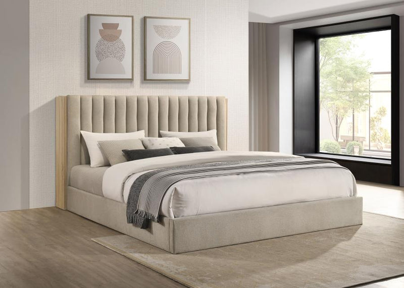 Arielle Bookcase Panel Storage Bed Light Oak Eastern King