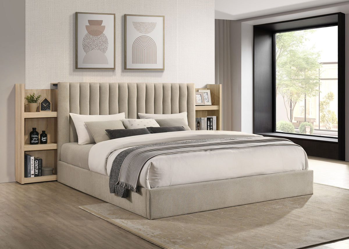 Arielle Bookcase Panel Storage Bed Light Oak