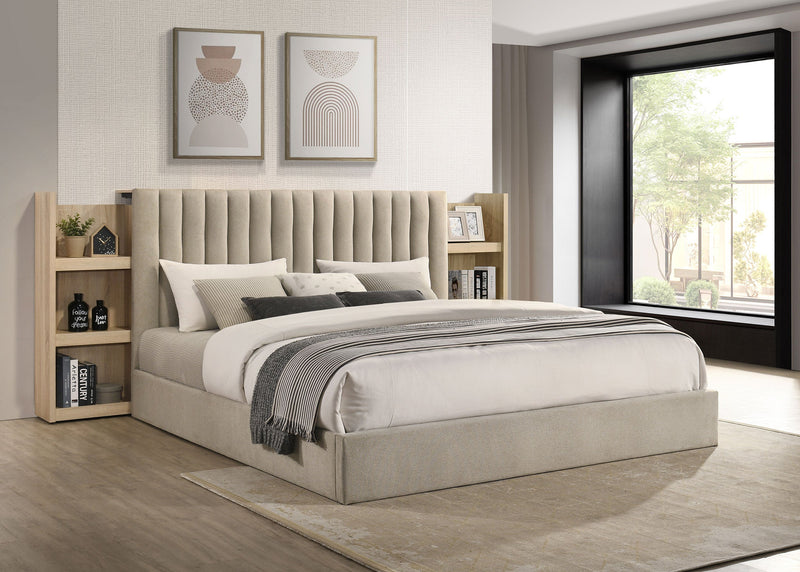 Arielle Bookcase Panel Storage Bed Light Oak