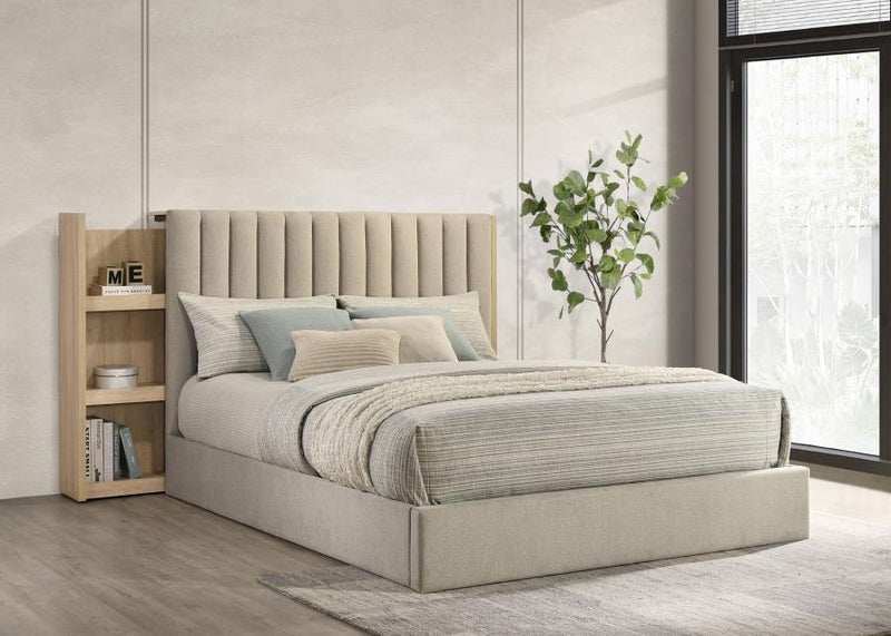 Arielle Bookcase Panel Storage Bed Light Oak Queen