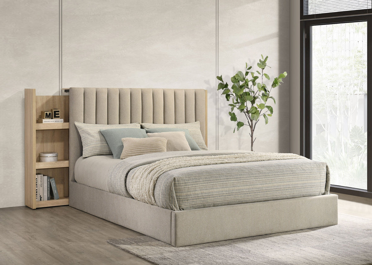 Arielle Bookcase Panel Storage Bed Light Oak