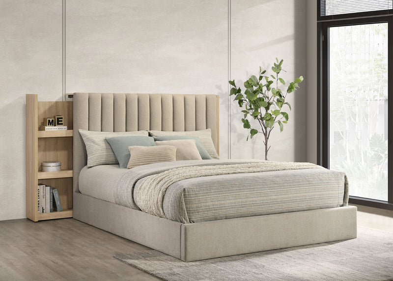 Arielle Bookcase Panel Storage Bed Light Oak
