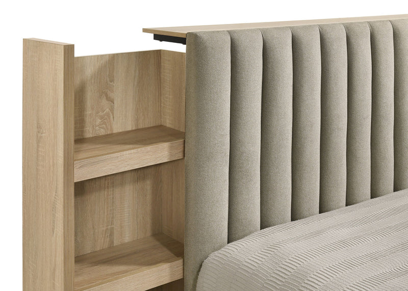 Arielle Bookcase Panel Storage Bed Light Oak