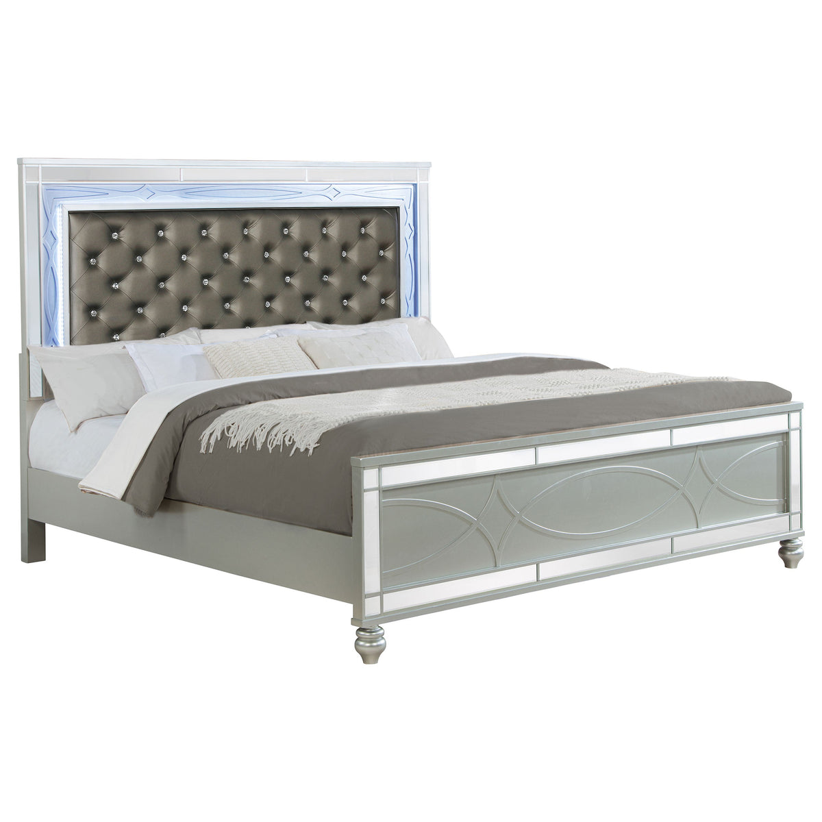 Gunnison Wood LED Panel Bed Silver Metallic