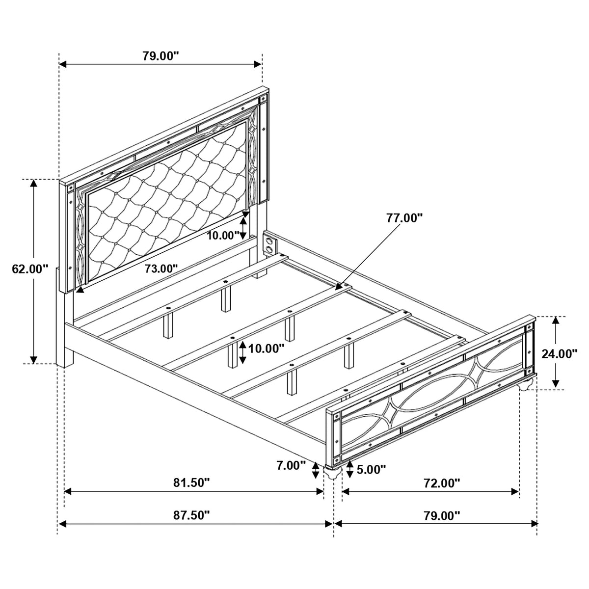 Gunnison Wood LED Panel Bed Silver Metallic