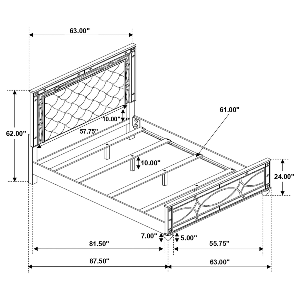 Gunnison Wood LED Panel Bed Silver Metallic