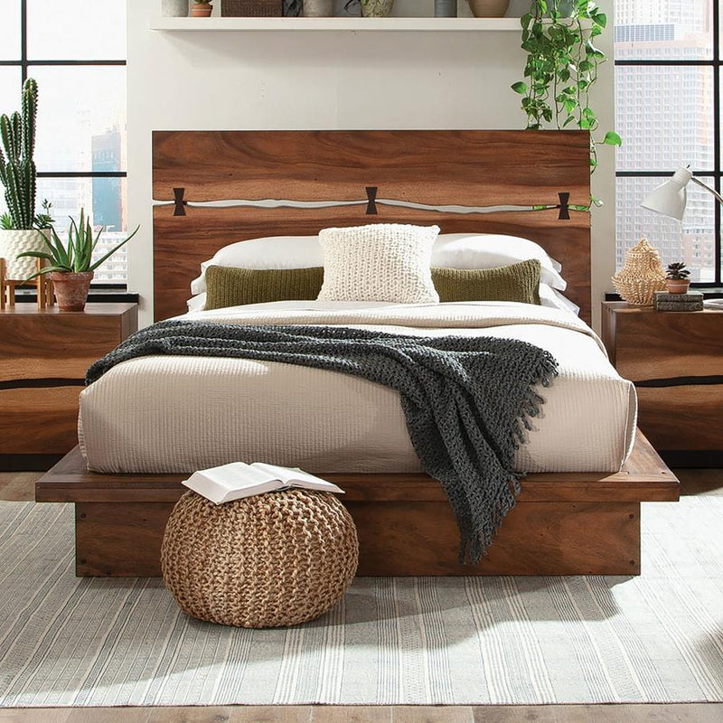 Winslow Wood Panel Bed Smokey Walnut and Coffee Bean California King