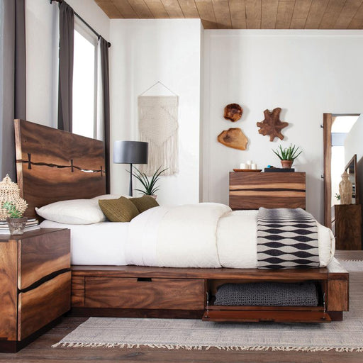 Winslow Wood Storage Panel Bed Smokey Walnut Eastern King