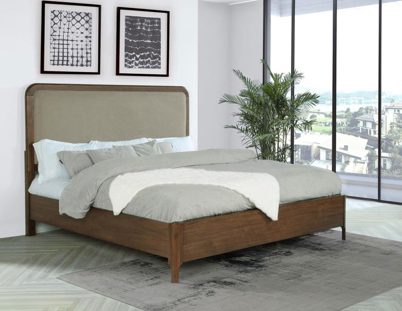 Maderia 57-inch Upholstered Panel Bed Walnut Eastern King