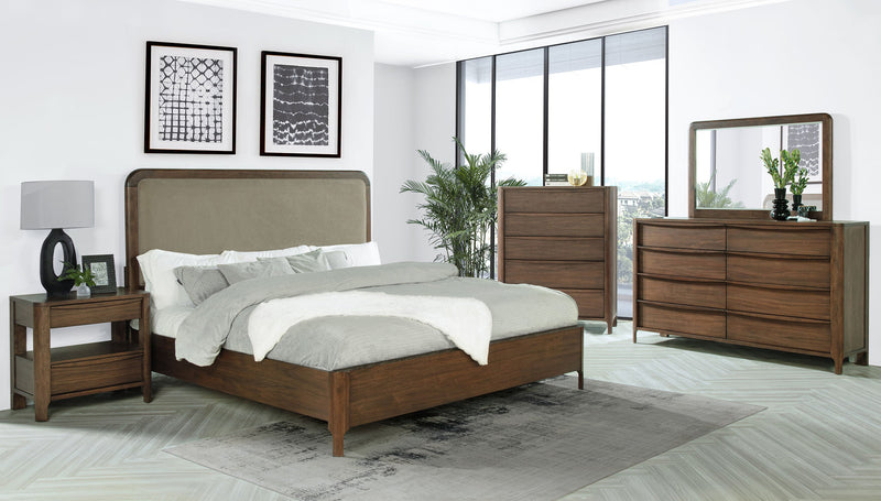 Maderia 57-inch Upholstered Panel Bed Walnut