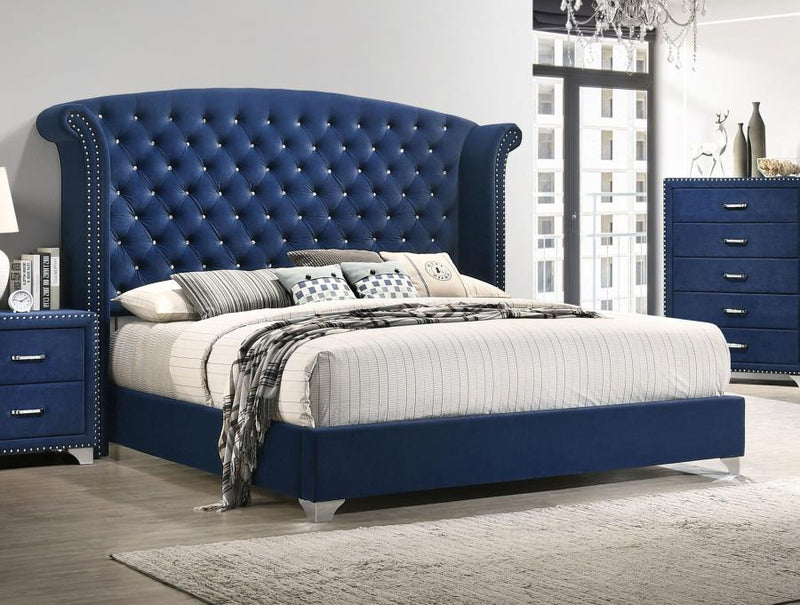 Melody Upholstered Wingback Bed Pacific Blue Eastern King