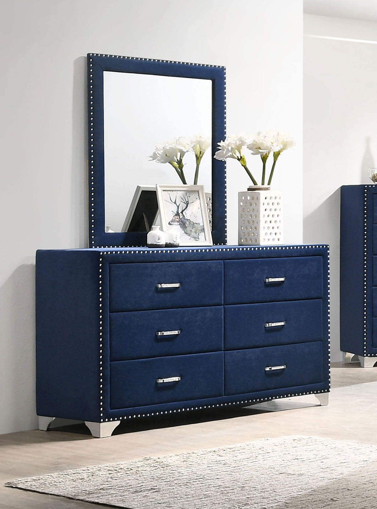 Melody 6-drawer Upholstered Dresser with Mirror