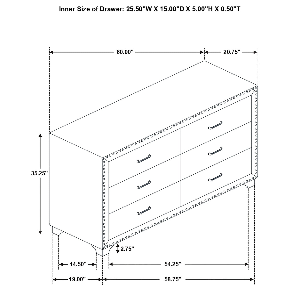 Melody 6-drawer Upholstered Dresser
