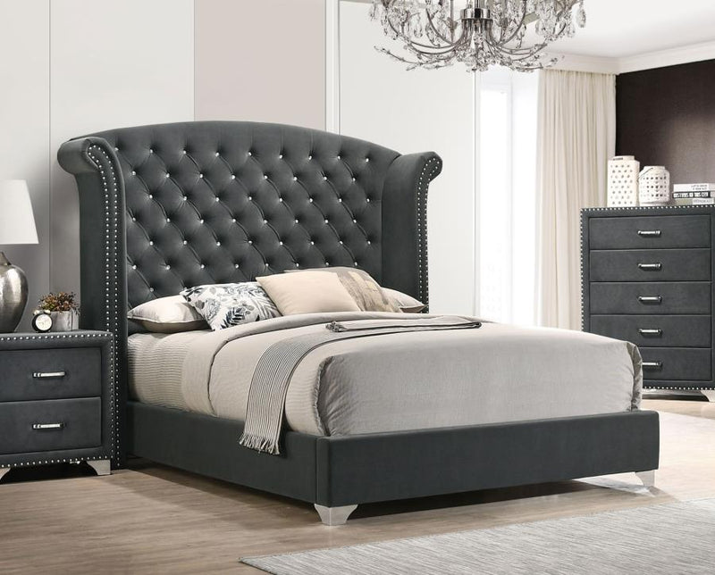 Melody Upholstered Wingback Bed Grey California King