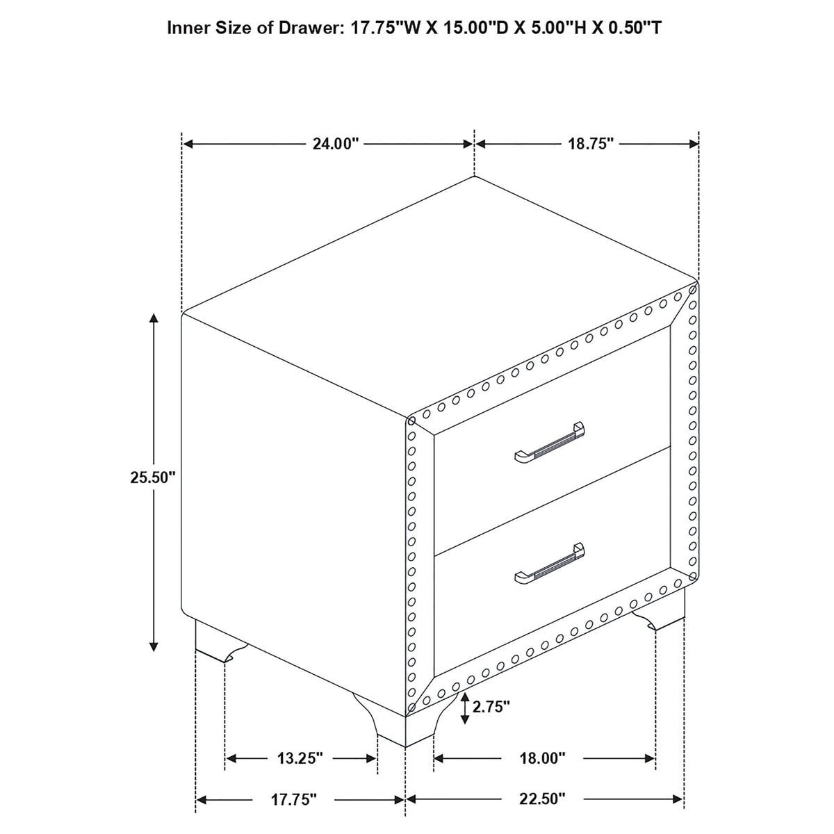 Melody Upholstered 2-drawer Nightstand