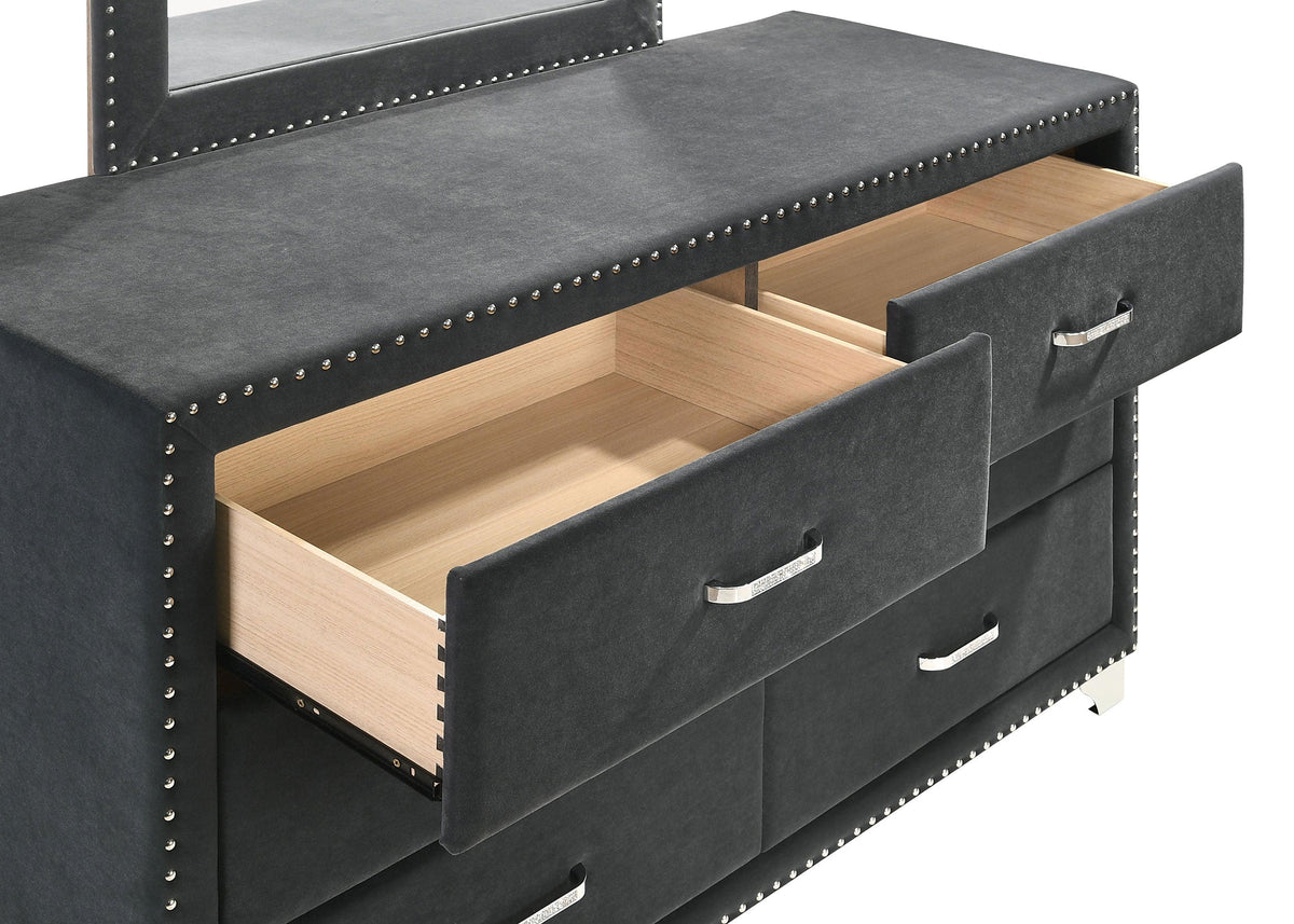Melody 6-drawer Upholstered Dresser with Mirror